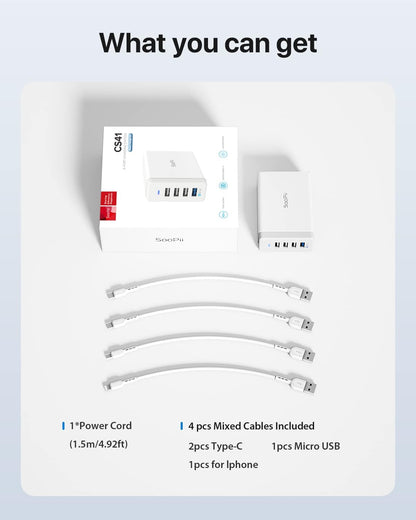 Estación de carga USB de 40 W, USB de 4 puertos con un puerto QC 3.0 SooPii