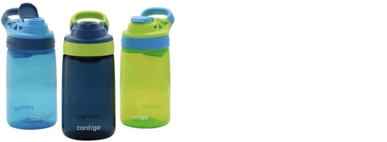 Frascos de agua Contigo para niños, color azul marino/verde/azul, 415 ml, paquete de 3.