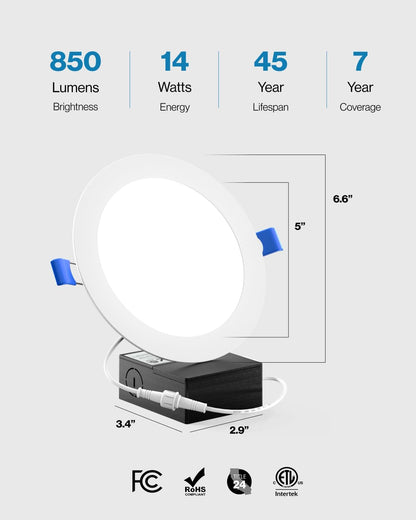 Luces LED Empotrables 6in 14W 6000K 850lm Paquete 6 Sunco