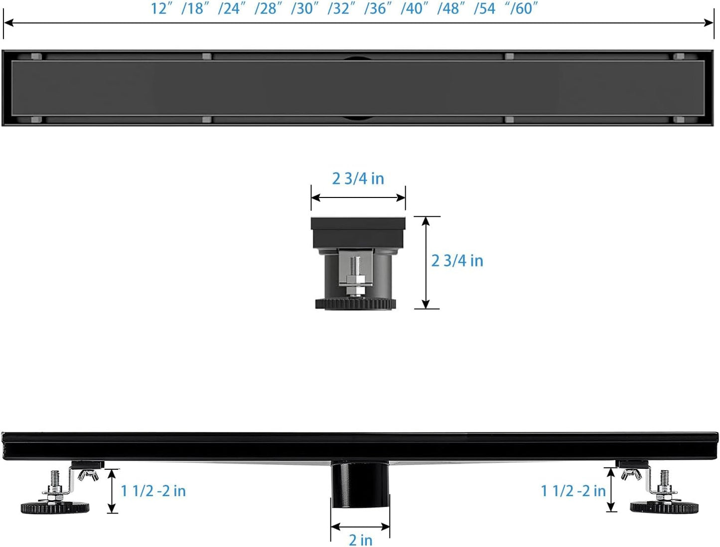 SaniteModar Drenaje lineal de regadera, 24", inserto azulejos.