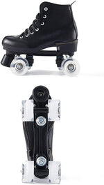Patines de ruedas para mujer, de piel artificial, ajustables, doble fila, 4 ruedas