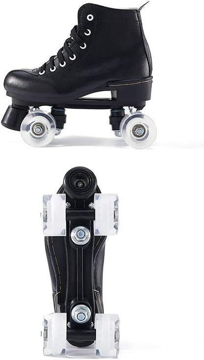 Patines de ruedas para mujer, de piel artificial, ajustables, doble fila, 4 ruedas