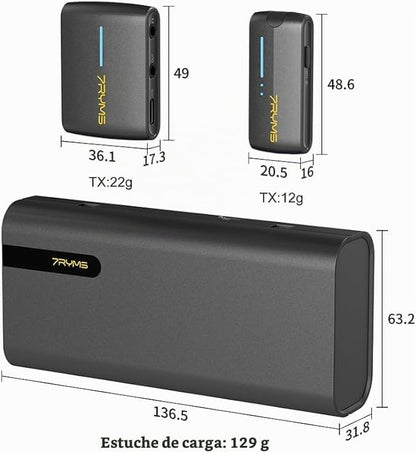 Mic Inalámbrico 7RYMS DW40, 4 Canales 48kHz/24bit, Estuche