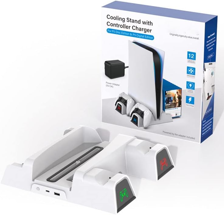 Estación de carga multifuncional para PS5 con LED.