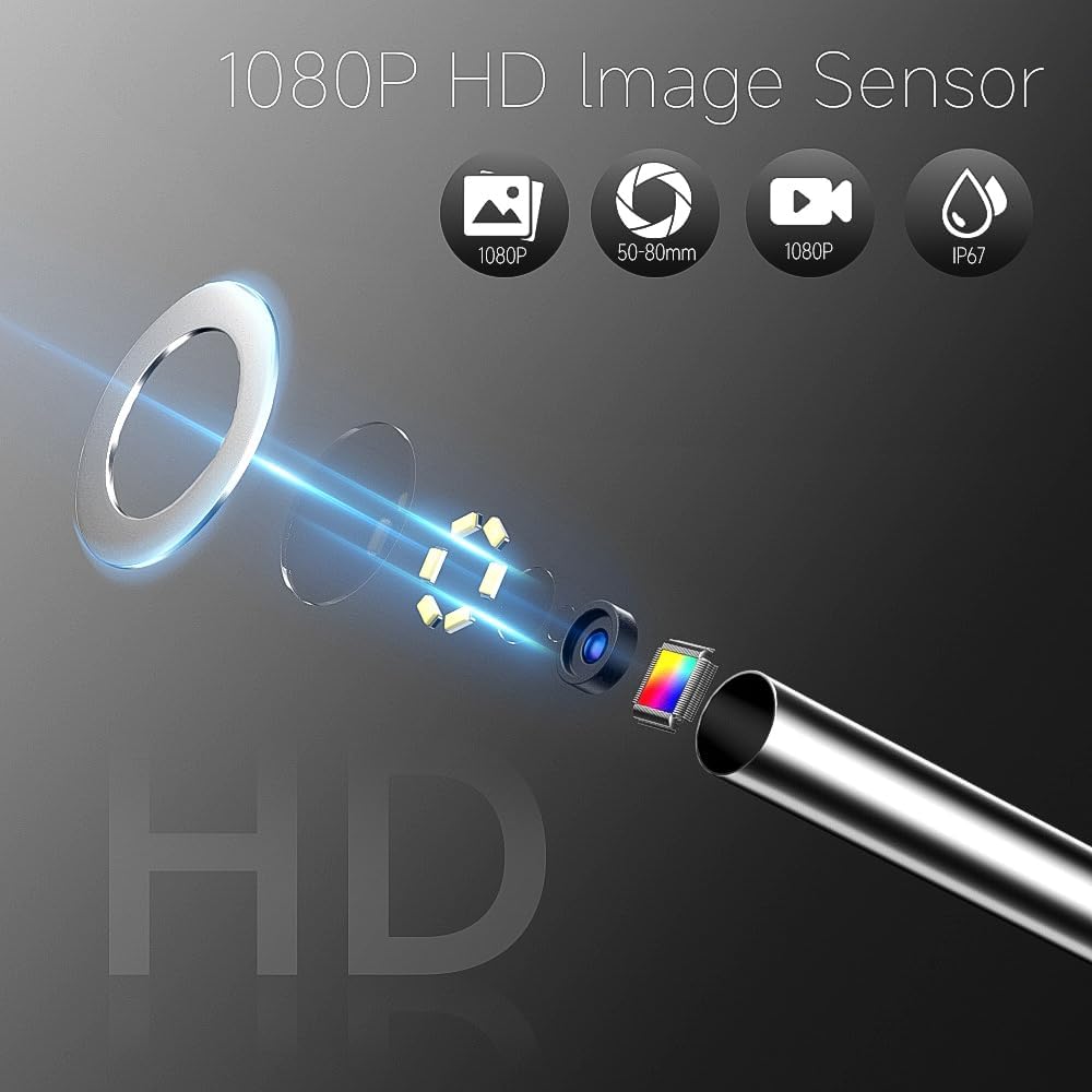 Boroscopio articulado bidireccional con luz, pantalla IPS, 5