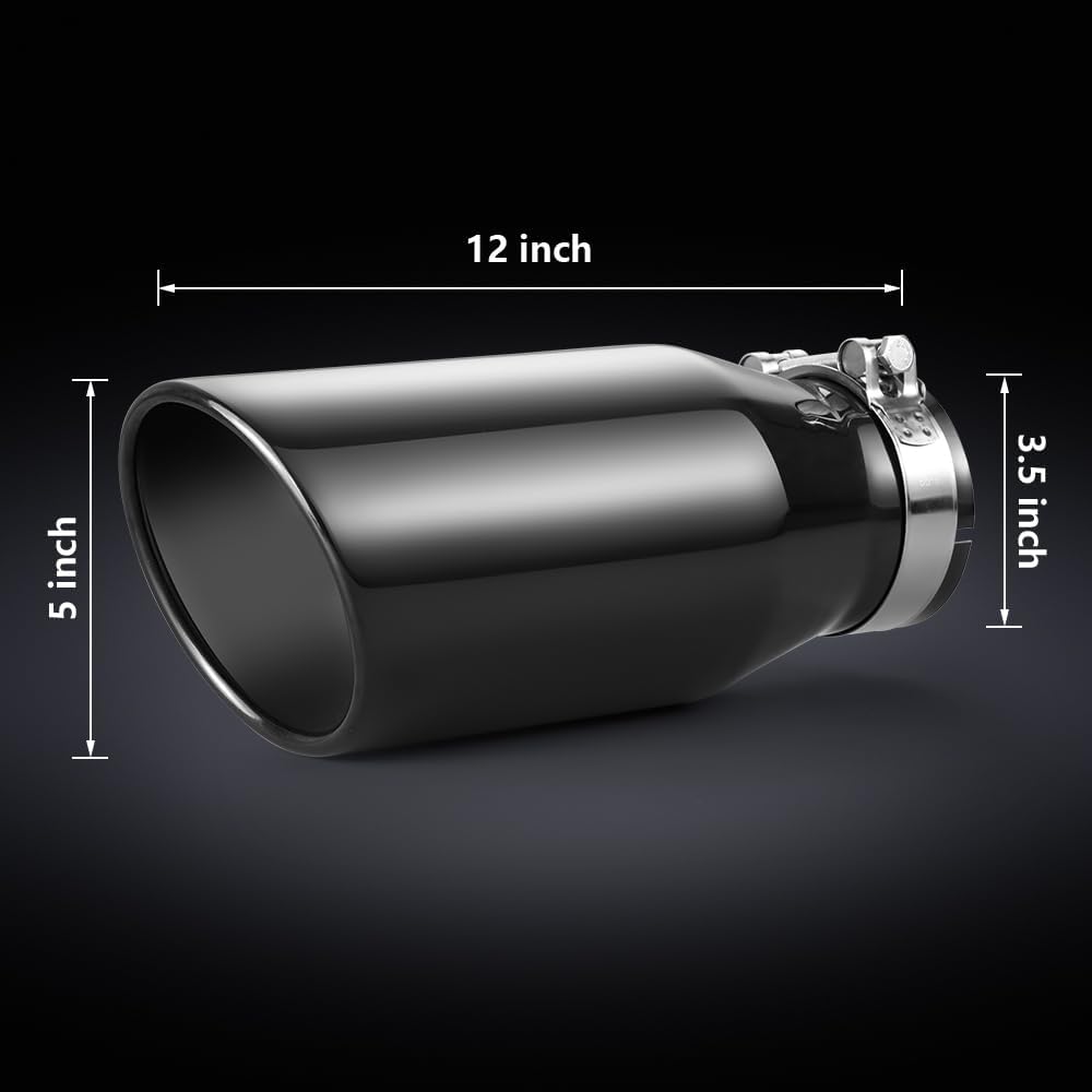 Punta de escape, entrada de 3.5", salida de 5", longitud 12", ATB.
