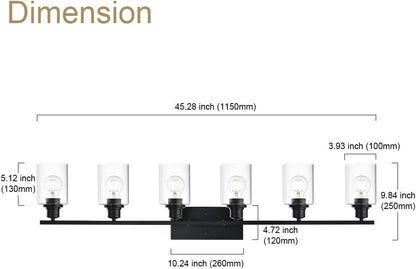 Lampara Vinluz Lineal, 6 Focos, Negro Matte, Para Tocador, De Pared.