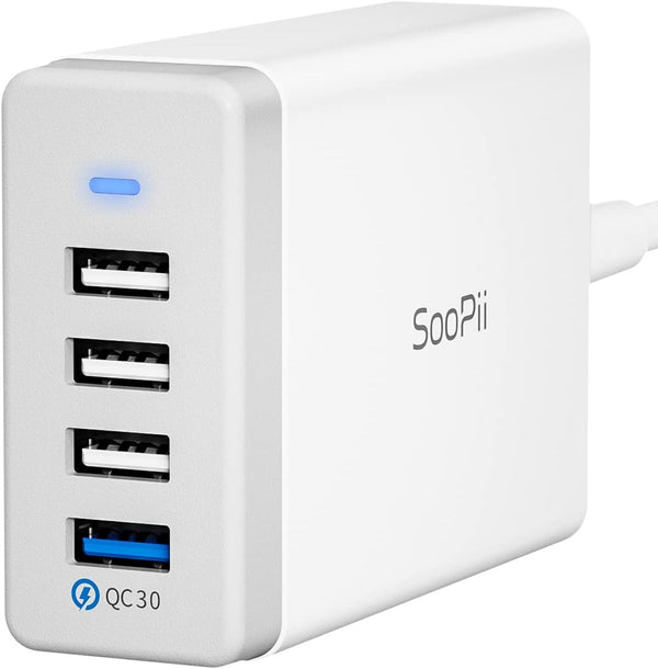 Estación de carga USB de 40 W, USB de 4 puertos con un puerto QC 3.0 SooPii