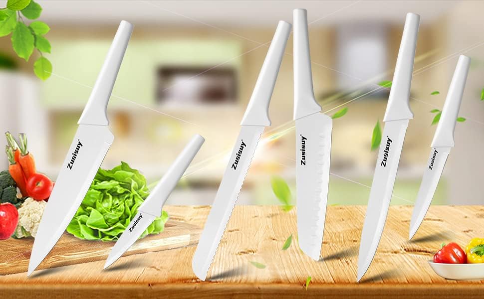Zusisuy Juego de cuchillos de cocina profesionales blancos.