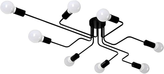 Lámpara de techo, vintage, de 8 luces E27, de metal semi-empotrado.