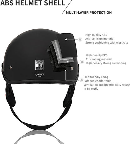 Medio casco, con visera solar, scooter, ATV, Cruiser, Motos, DOT.(USADO)