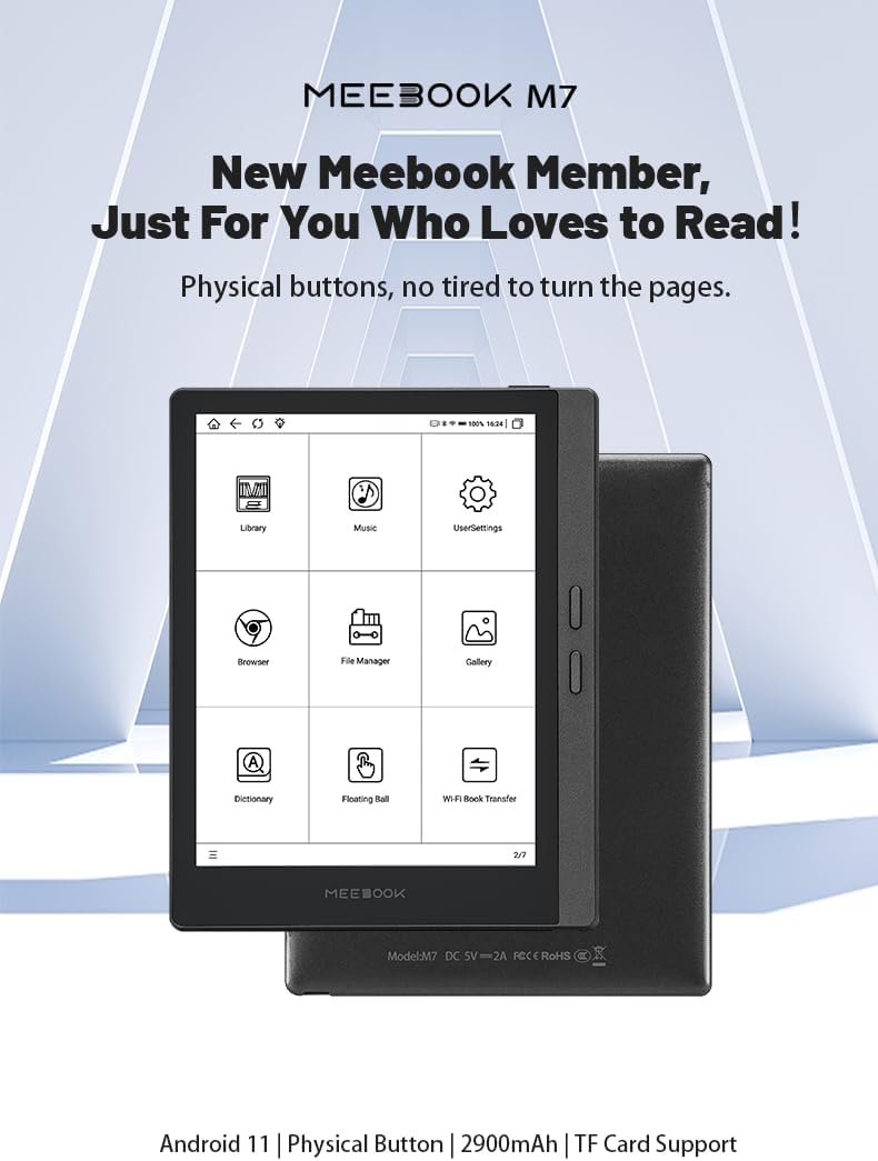 Lector de libros electrónicos, MEEBOOK M7, 6.8", compatible Play Store.