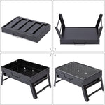 Asador de carbón portátil, plegable de acero inoxidable, uso exterior.
