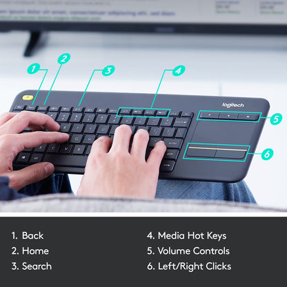 Teclado Logitech K400 Plus Inalámbrico Touchpad