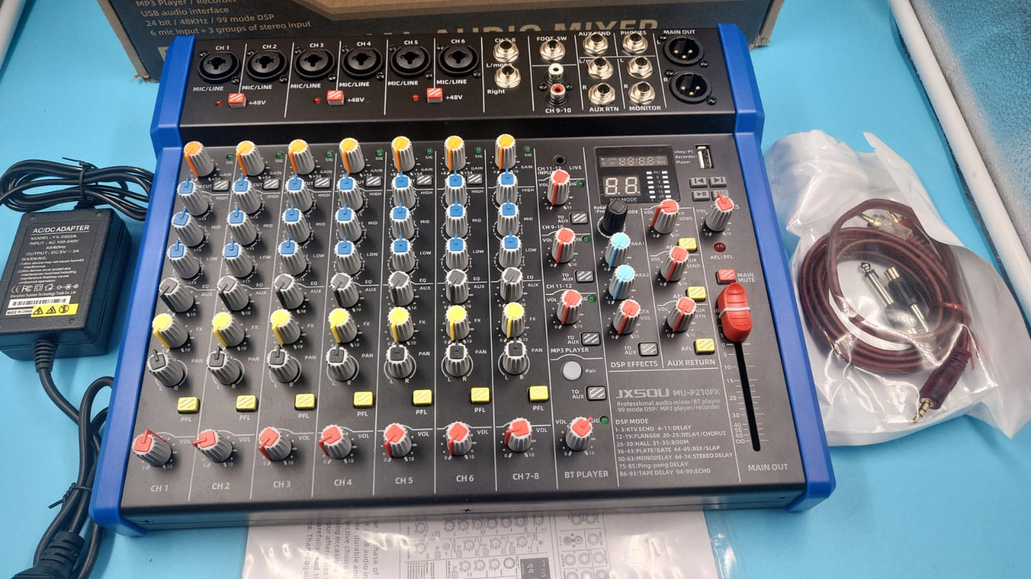Mezclador de audio, mezclador de DJ de 12 canales JXSOU  MU-P210FX