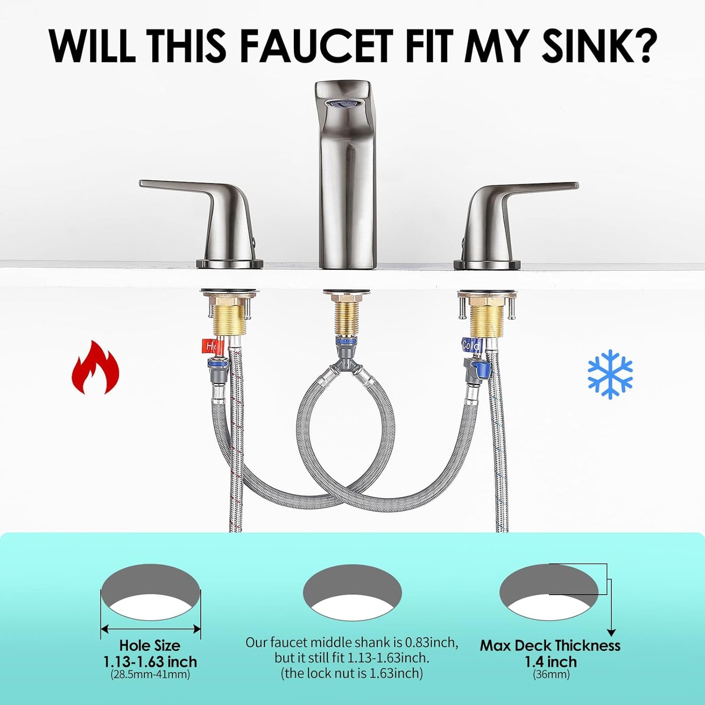 Grifo de baño 3 agujeros con montaje de drenaje desplegable JAKARDA