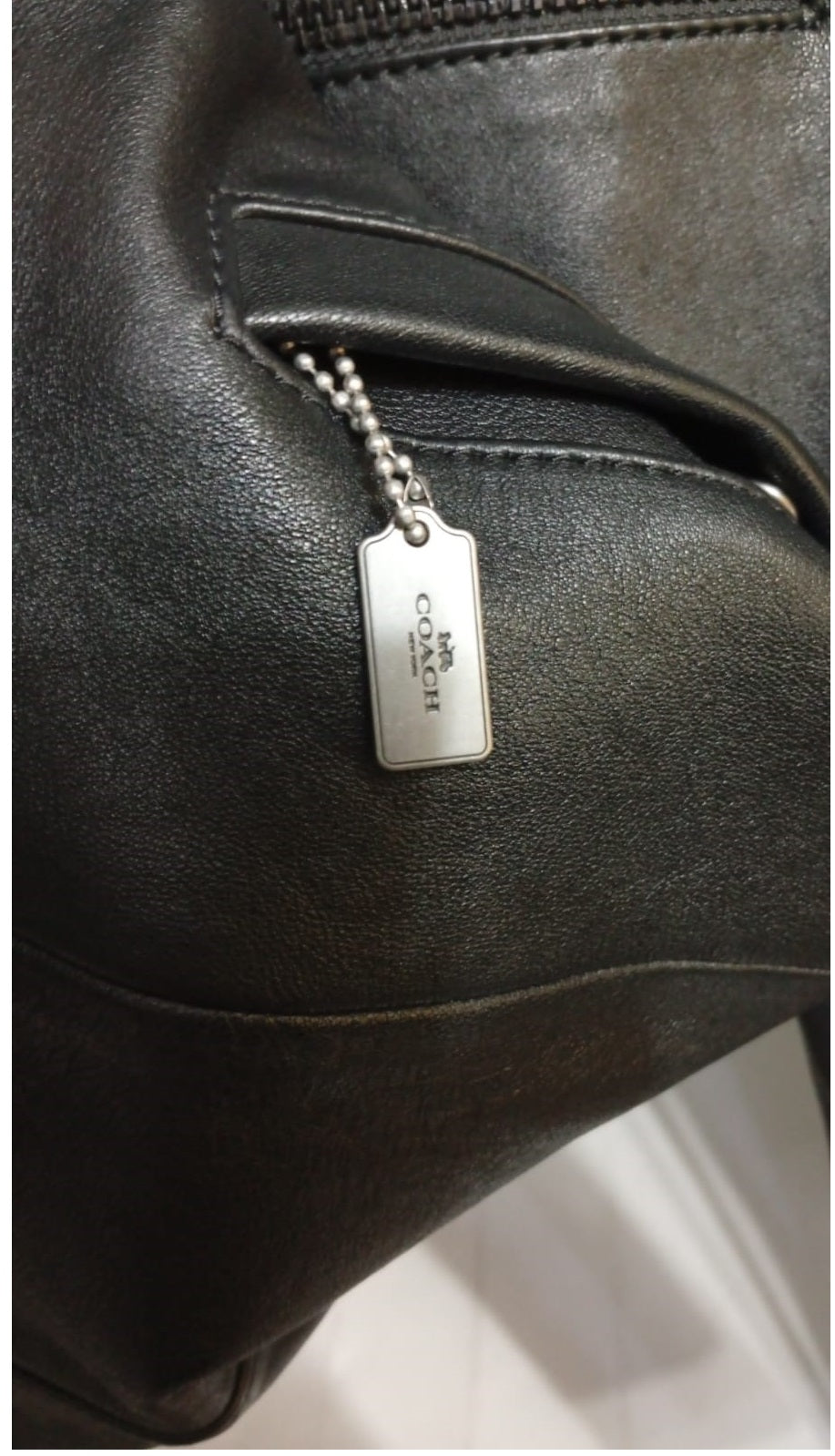 Chaqueta de cuero, de corredor, COACH original, negro (USADA).