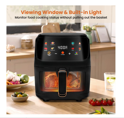 Freidora de Aire Bluebow 7.5QT, Pantalla Táctil 8 en 1, 1700W, Vent. Visible