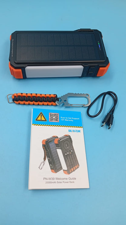 Cargador Solar Blavor PN-W39, 20000mAh con cables,  para iPad, Samsung, Apple