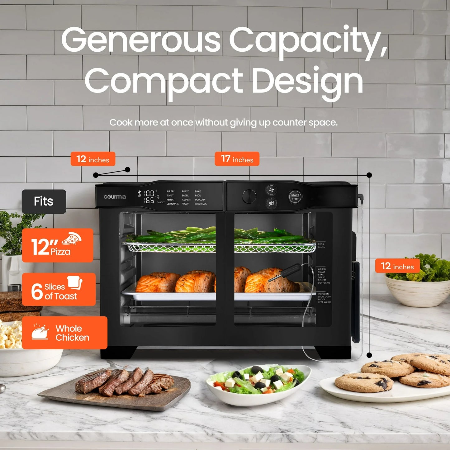 Gourmia Horno Tostador Freidora de Aire Digital de 6 Rebanadas, NEGRO.