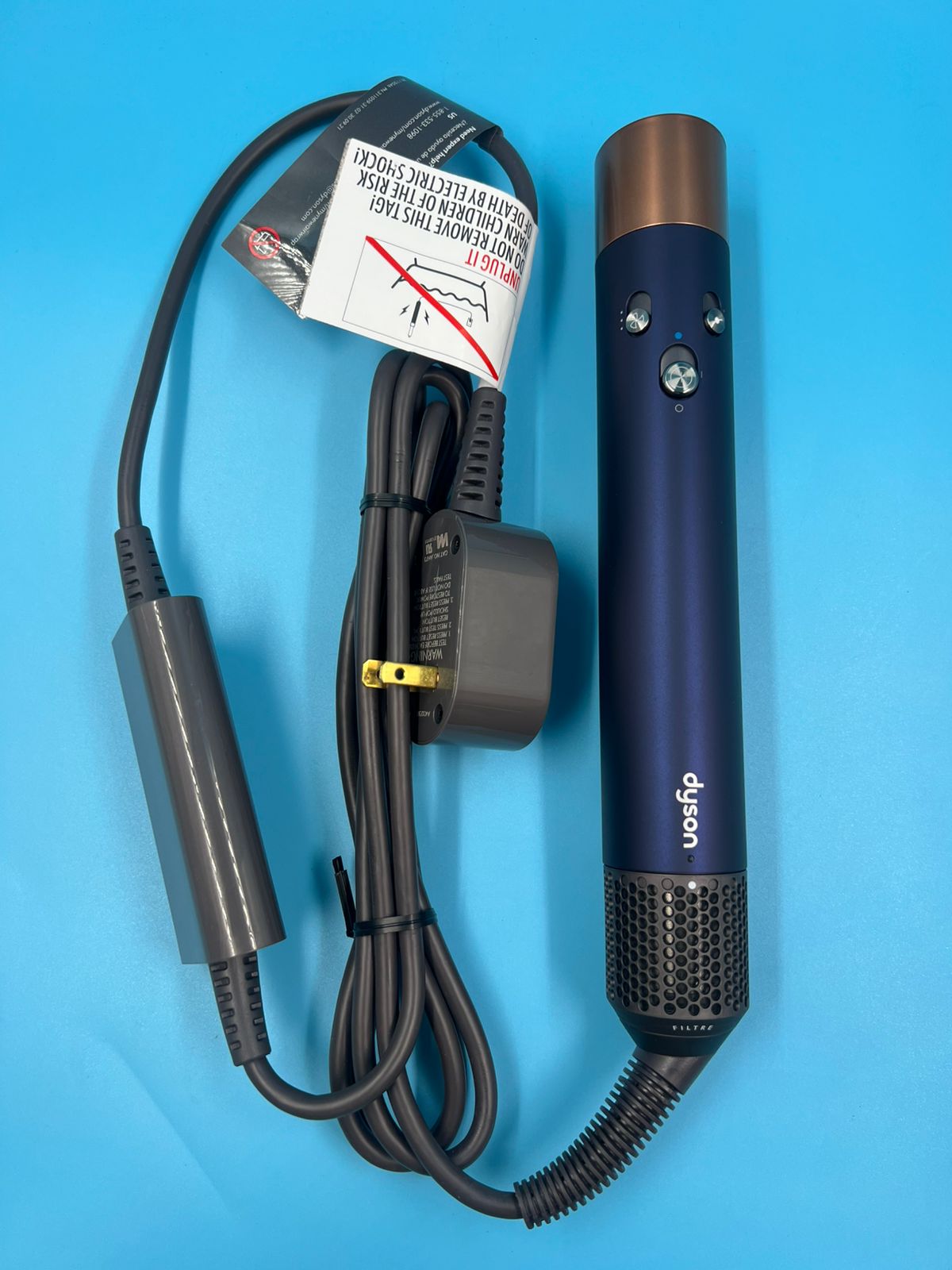 Secador de pelo Dyson Airwrap reacondicionado, color azul y cobre