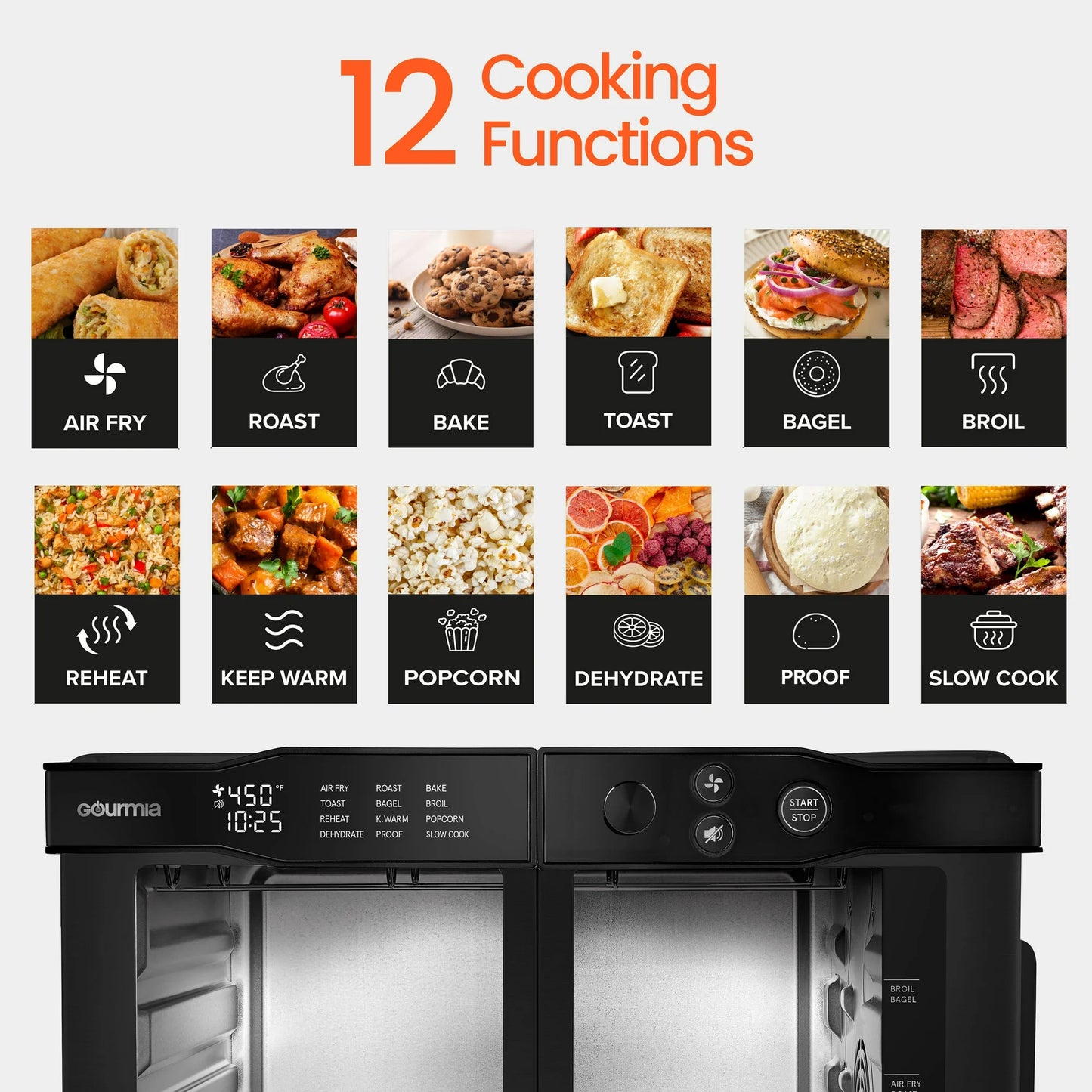 Gourmia Horno Tostador Freidora de Aire Digital de 6 Rebanadas, NEGRO.