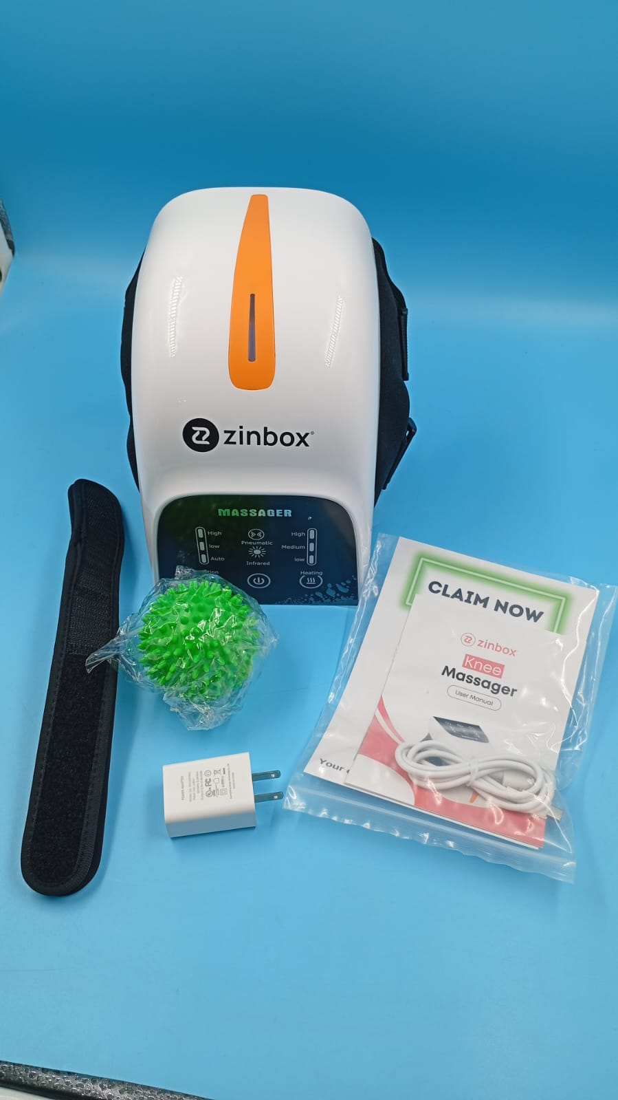 Masajeador de rodilla portátil 4 en 1, vibración y calor calmante.