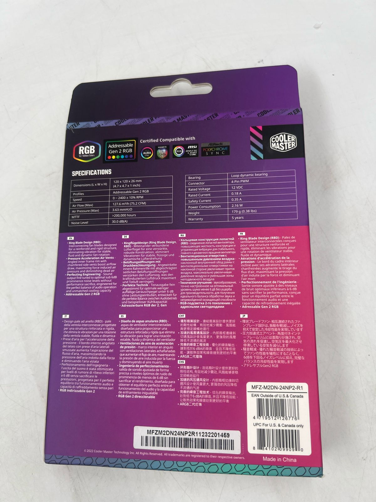 Ventilador Cooler Master Mobius 120P ARGB  PWM 2400 rpm