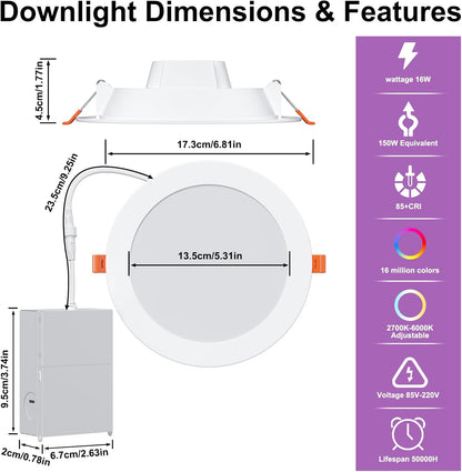 Luces Led empotrada inteligente de 6" RGBCW 15W LED Cloudy Bay 6 pack
