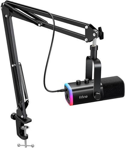 Micrófono FIFINE AM8T USB XLR RGB Con Brazo
