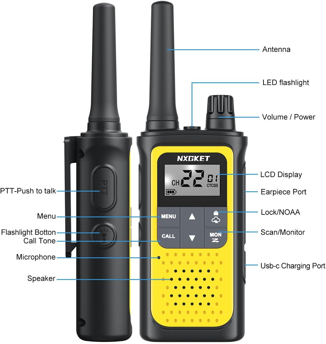 Walkie Talkies para adultos Alertas meteorológicas NOAA.