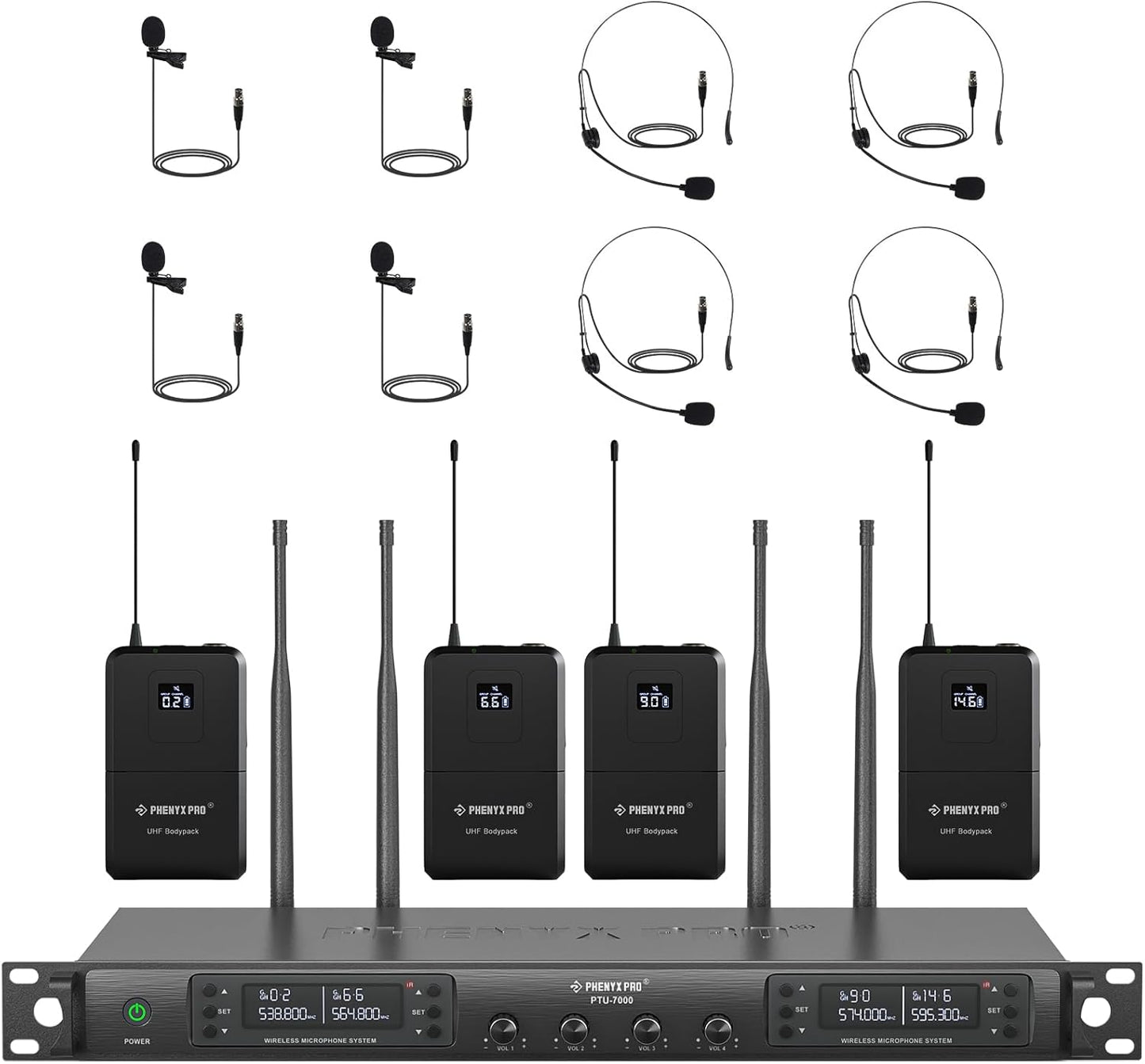 Phenyx Pro Sistema de micrófonos inalámbricos, 4 canales.
