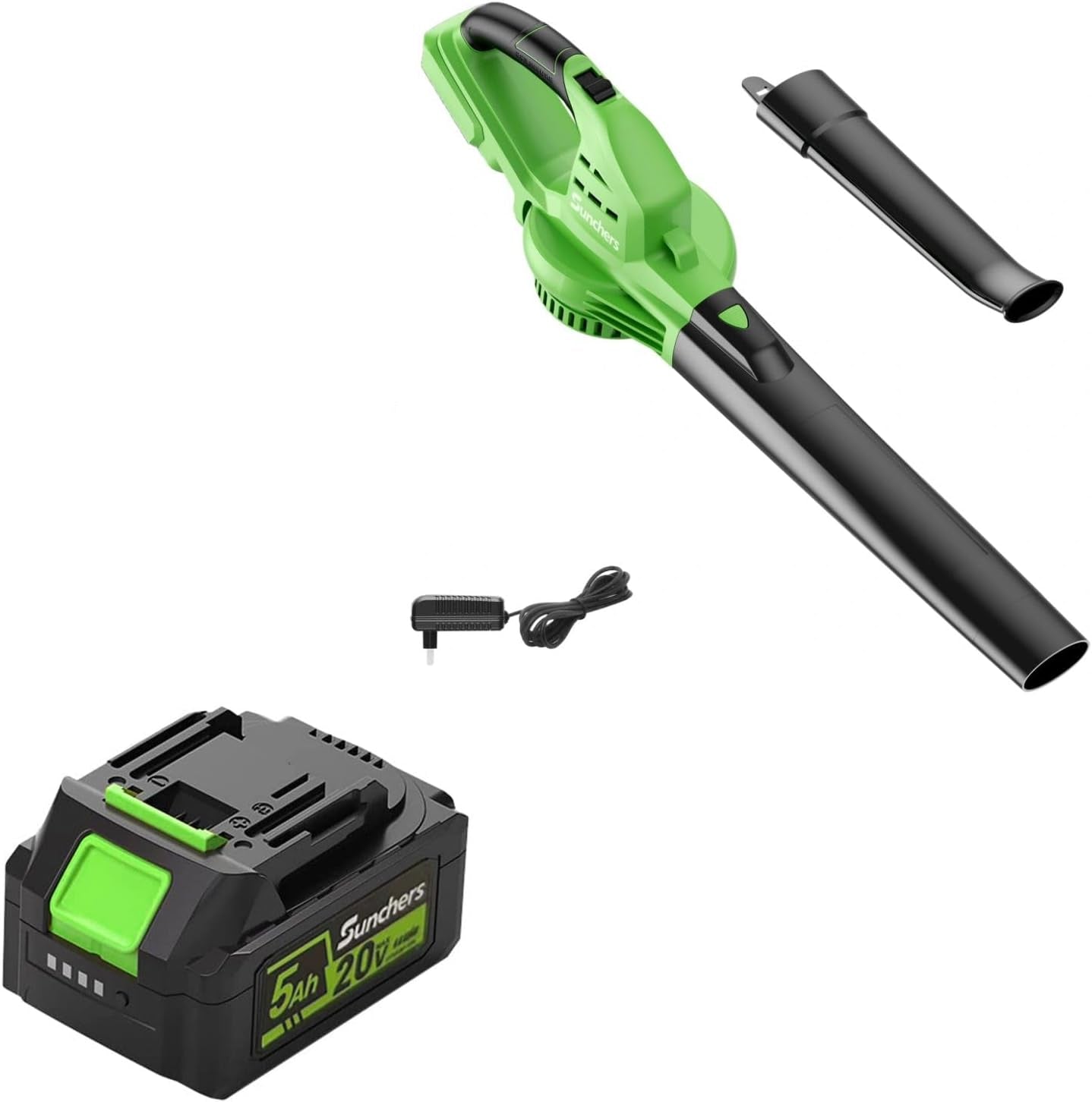 Soplador de hojas inalámbrico con batería de 5.0Ah y cargador.