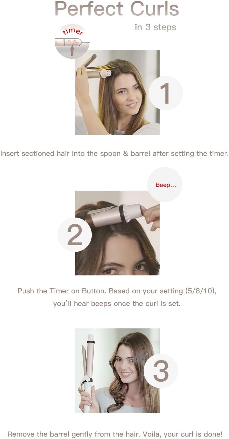 MIRACOMB Rizador de pelo de cerámica, temporizador inteligente.