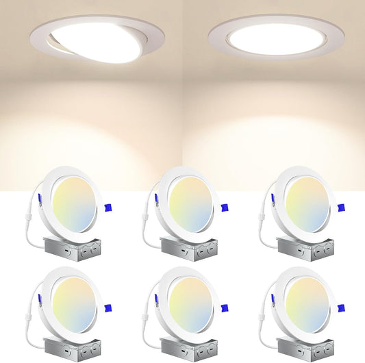 Paquete de 12 luces empotrables, LED de cardán 5CCT de 6".