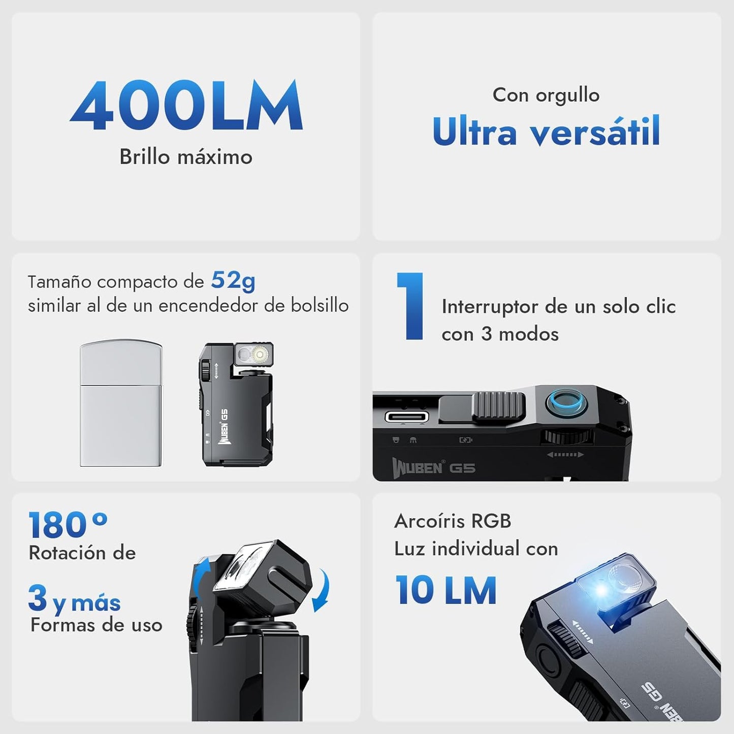 WUBEN G5 Linterna Led Recargable 400 Lumens RGB