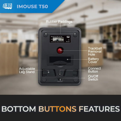 Mouse Inalámbrico Ergonómico Trackball Adesso iMouse T50