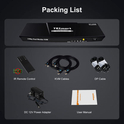 Interruptor KVM HDMI 4K a 60Hz 2 monitores 2 ordenadores,TESmart