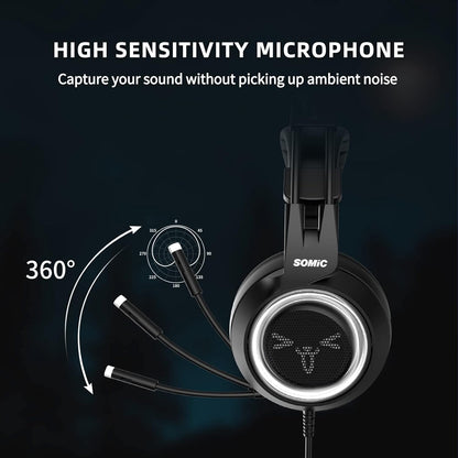 Auriculares stereo p/ juegos, con micrófono, desmontables, SOMIC.