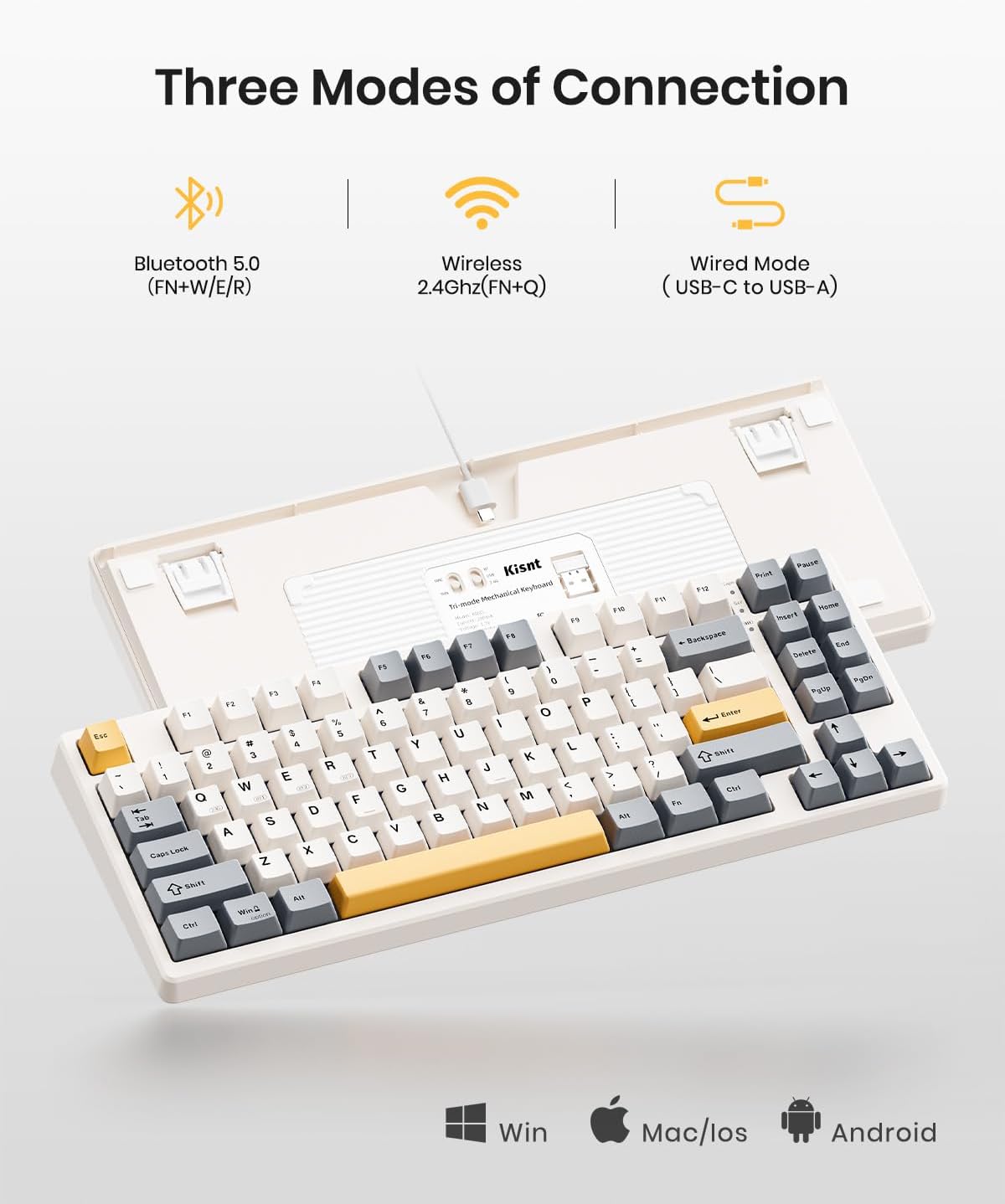 Teclado mecánico inalámbrico, Bluetooth/2.4/USB-C,Windows/Mac.