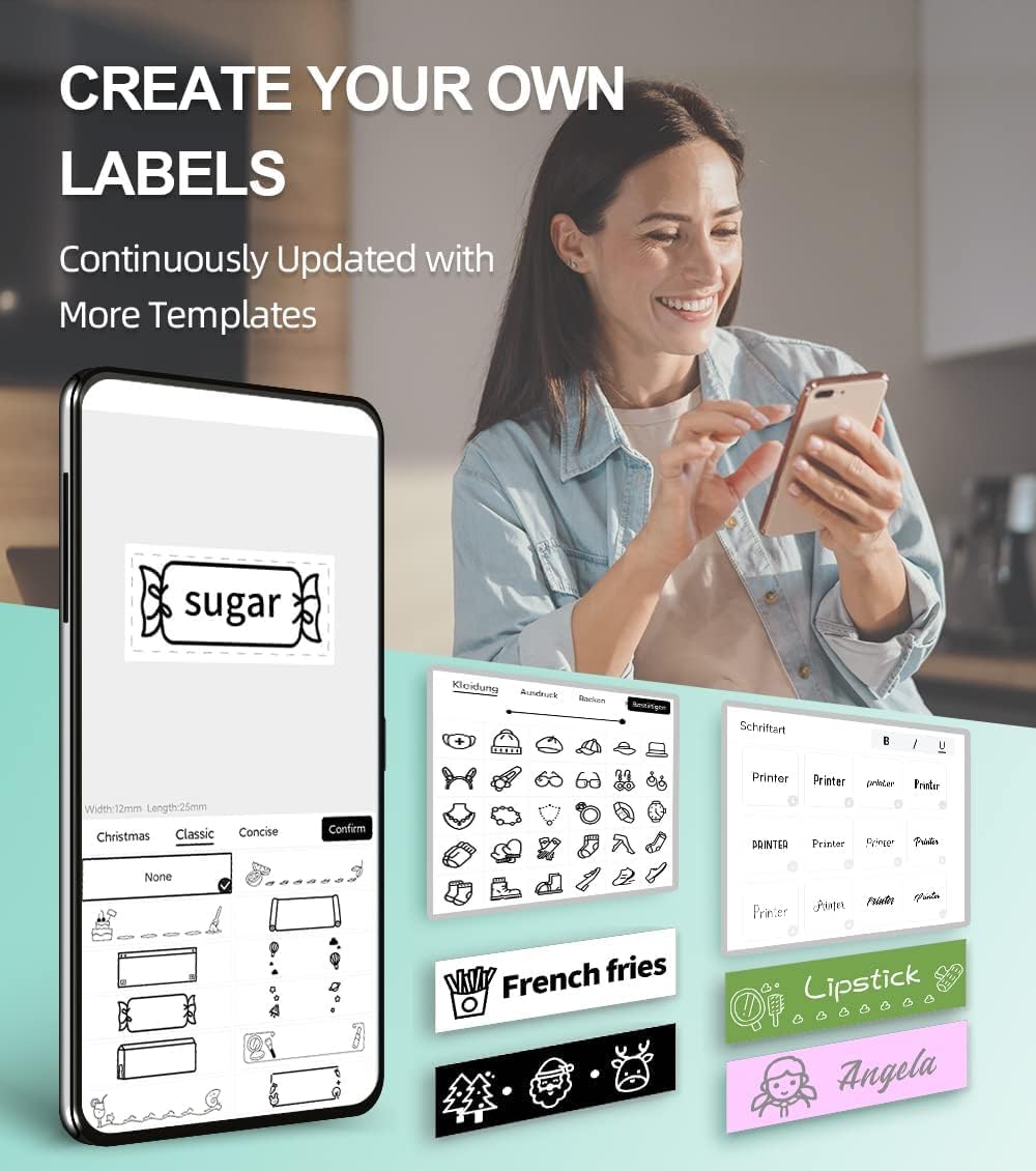Phomemo P12 Máquina para etiquetar con cinta, pequeña impresora.