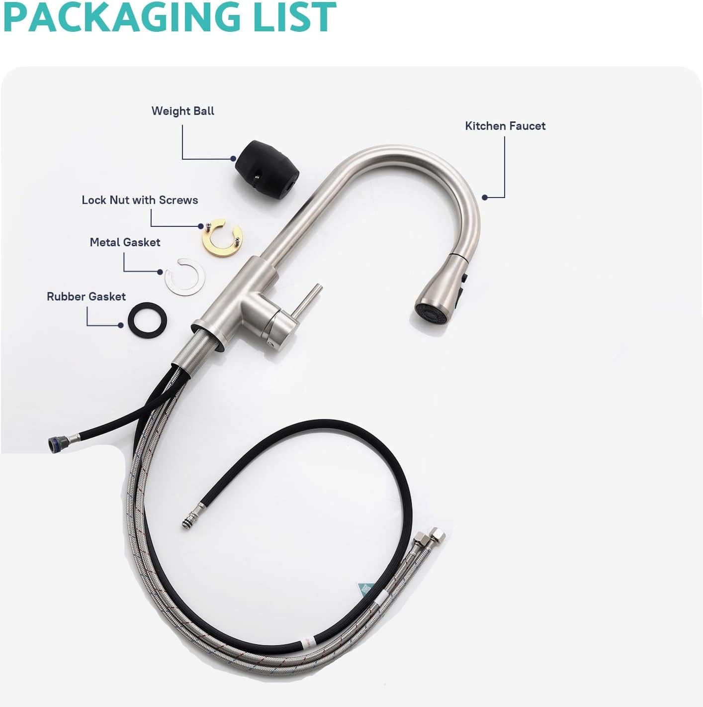 Grifo de fregadero de cocina, níquel cepillado, rociador desplegable.