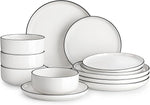 Vajilla Porcelana 12 Piezas Set 4 Blanco Borde Negro MALACASA