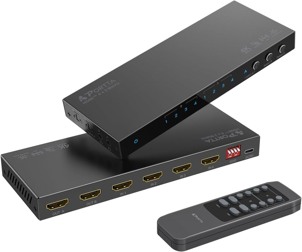 Interruptor Divisor HDMI 4x2 Portta 4K HDR con Control IR