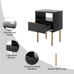 Mesa Auxiliar Moderna Negra Y Dorada Con 1 Cajón / Entrepaño