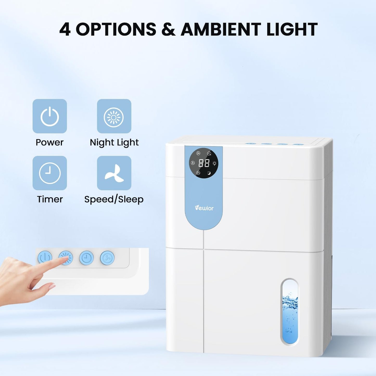 Deshumidificador VEWIOR, 152 onzas, tanque de agua grande.