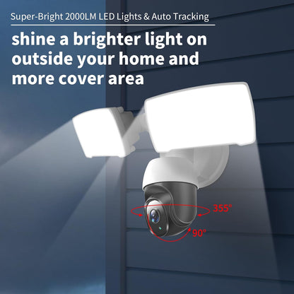 Cámara de seguridad con reflector PTZ de 360°, HD 1080P, Sirena.