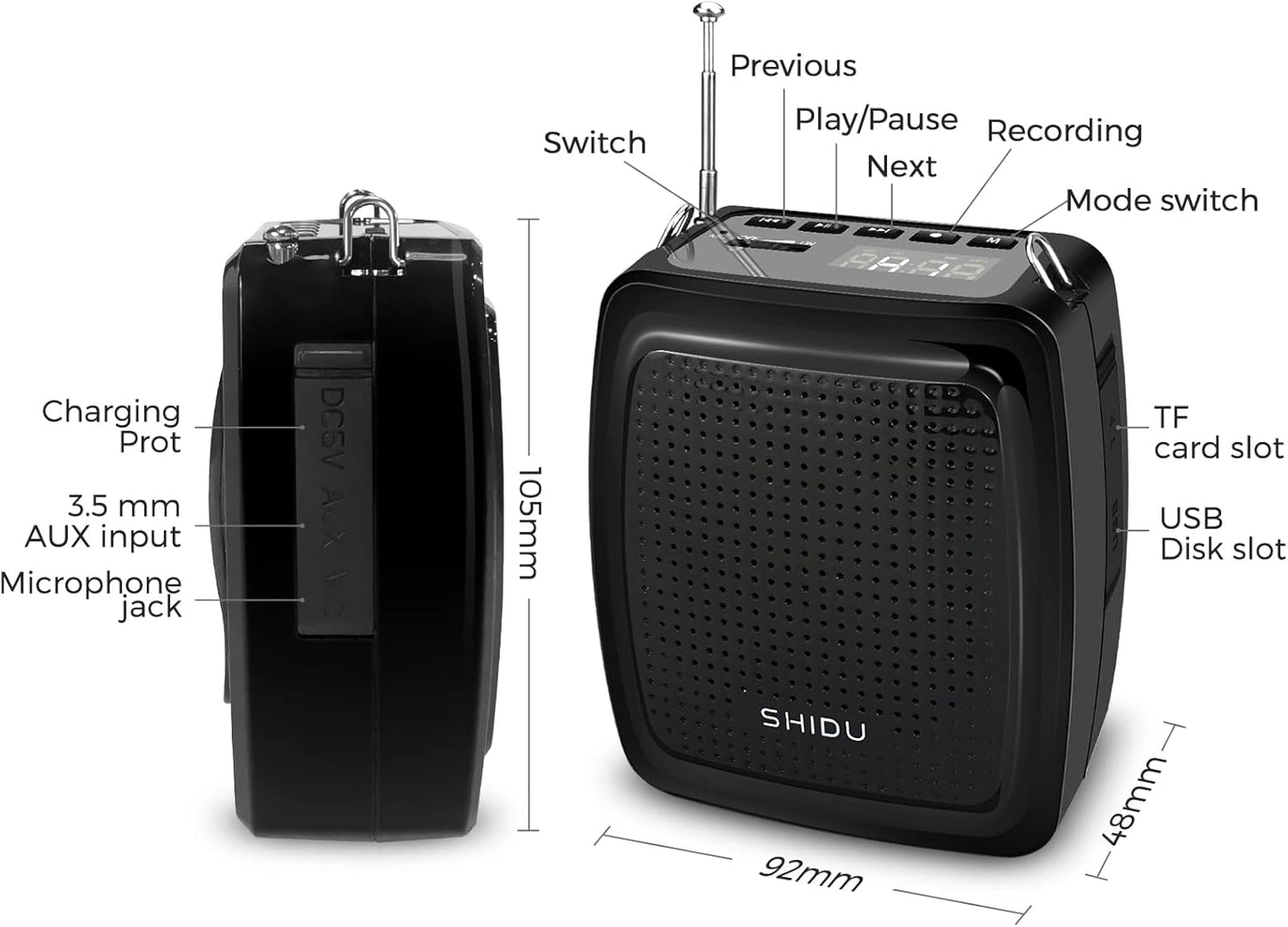 Amplificador de voz para profesores, fácil de transportar y llevar. SHIDU