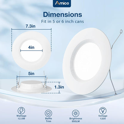 Focos LED Empotrables Amico 5/6 Pulgadas 24 Piezas 12.5W 950Lm 5CCT Regulables