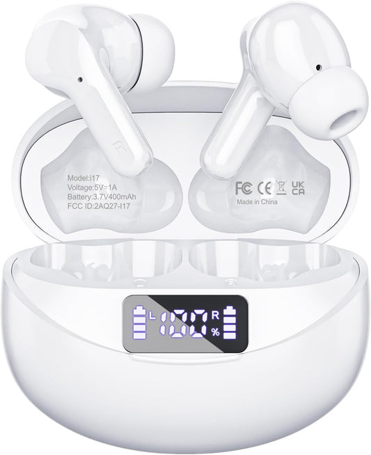 Auriculares inalámbricos Bluetooth 5.3 HiFi estéreo Bcaikair blanco